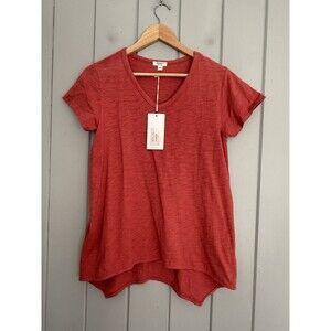 NWT Dylan Tunic Top XS Slub Cotton Vented Short Sleeves V-Neck Orange NEW